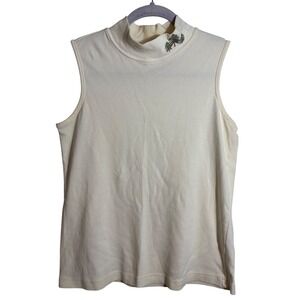 Christopher & Banks Vintage Mock Neck Sleeveless Embroidered Trees Size Medium